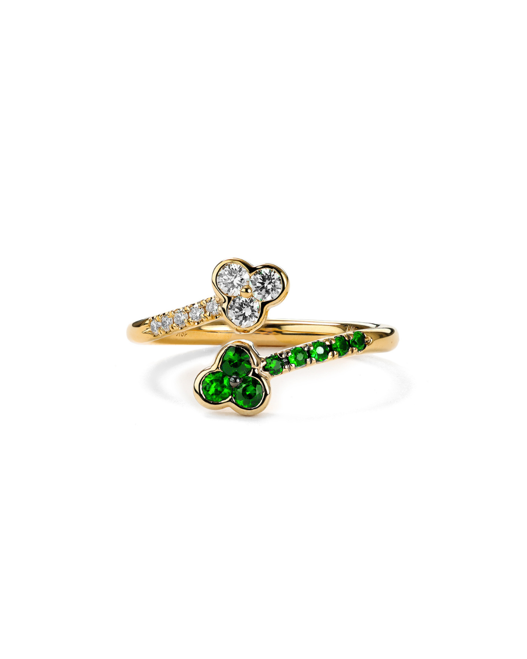 Trinity Emerald and Diamond Bypass Ring