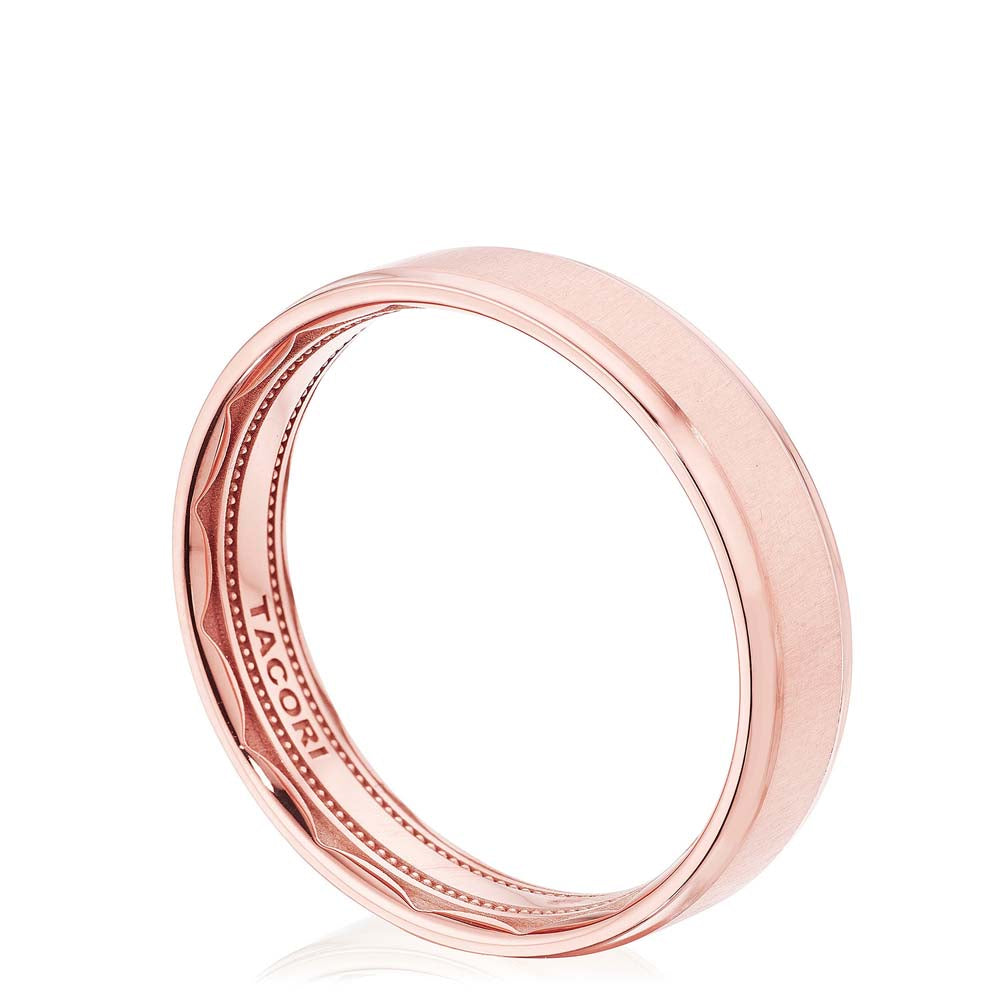 18k Rose Gold Classic Bevel Edge Satin Finish Wedding Band