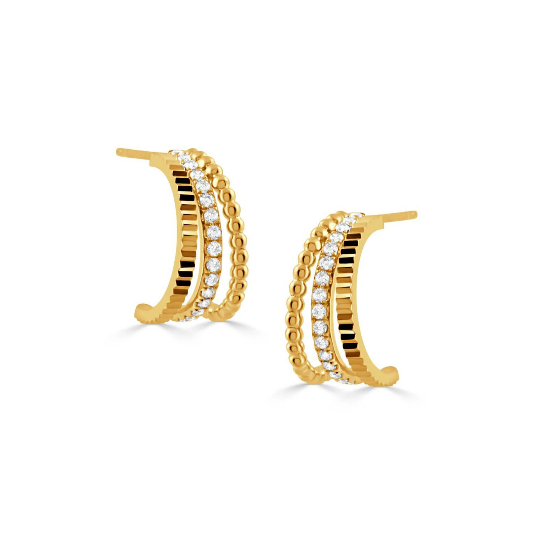 18kt Yellow Gold Diamond Triple Hoop Earrings