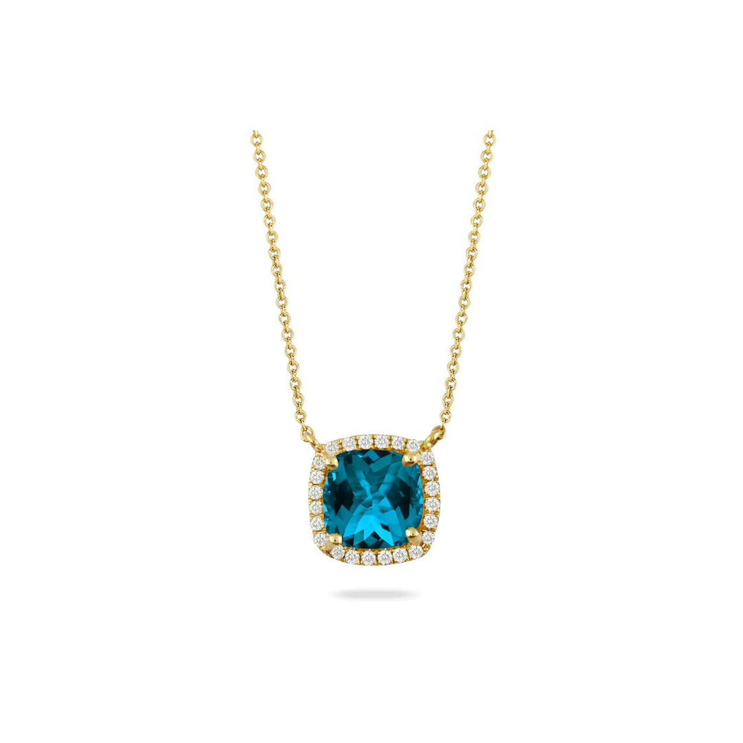 18kt Yellow Gold Diamond and London Blue Topaz Necklace