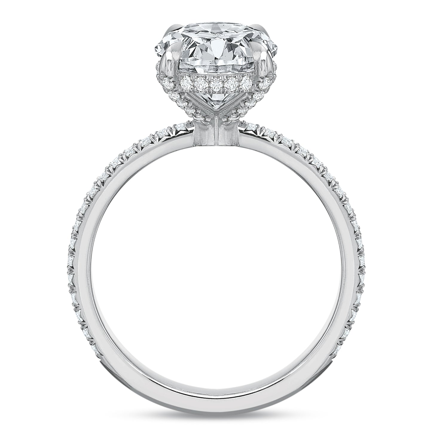 Platinum Oval Diamond Engagement Ring with Diamond Crown