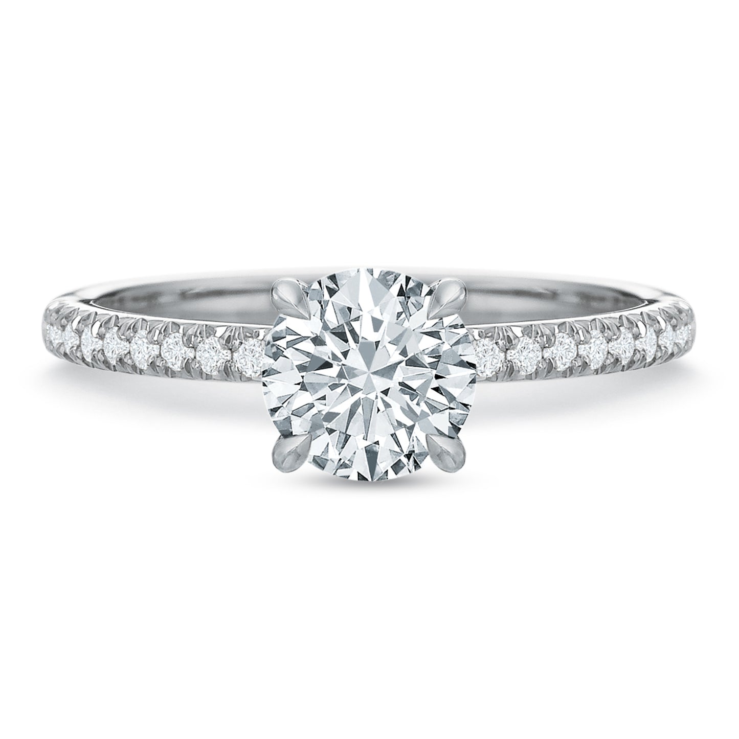 18k White Gold Round Engagement Ring with Diamond Hidden Halo