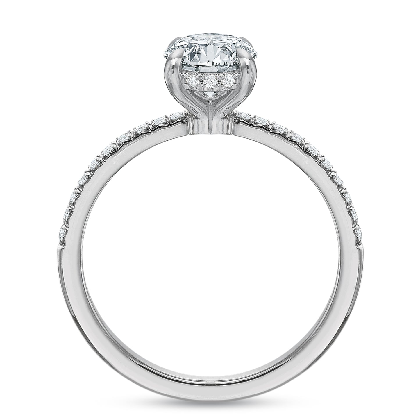 18k White Gold Round Engagement Ring with Diamond Hidden Halo
