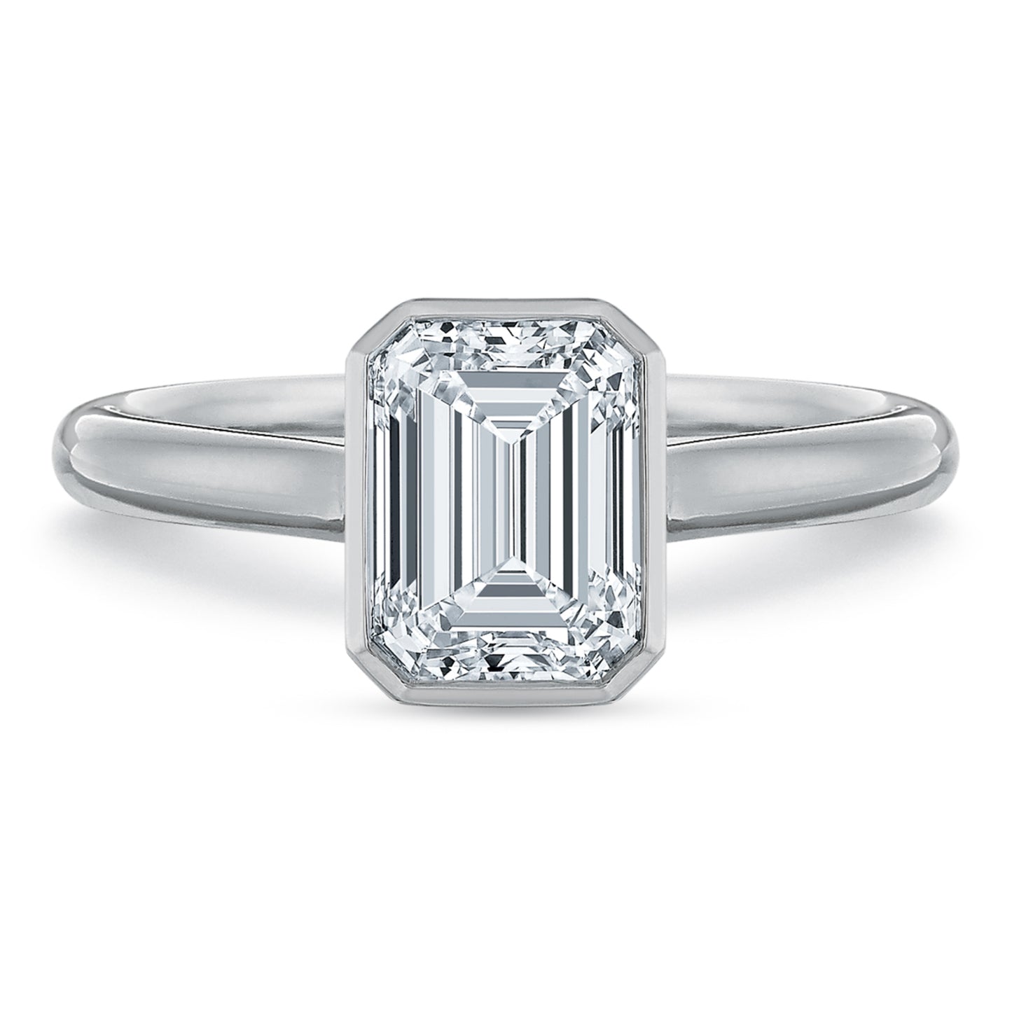 Platinum Emerald Bezel Set Solitaire Engagement Ring
