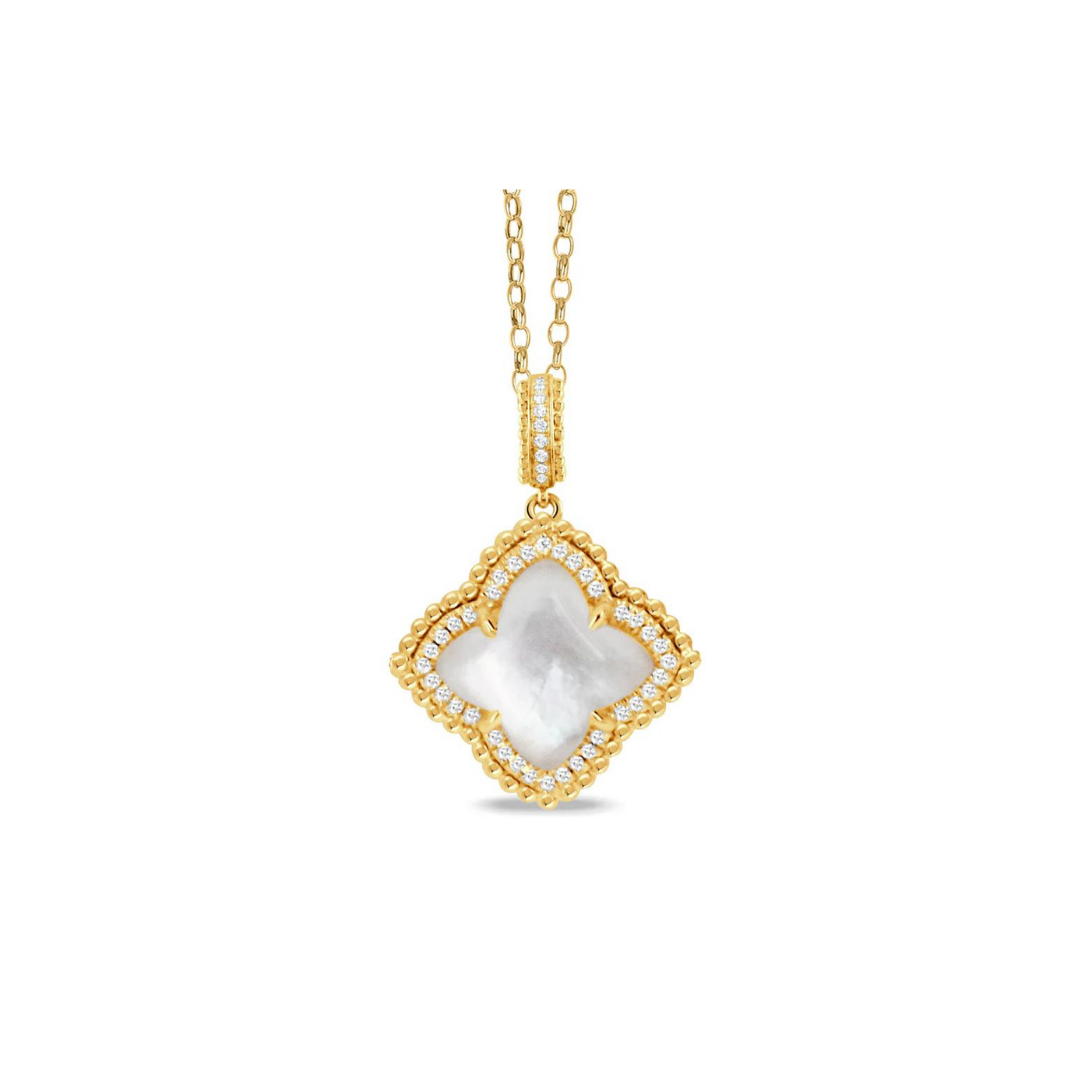 18k Yellow Gold Diamond and Mother of Pearl Necklace