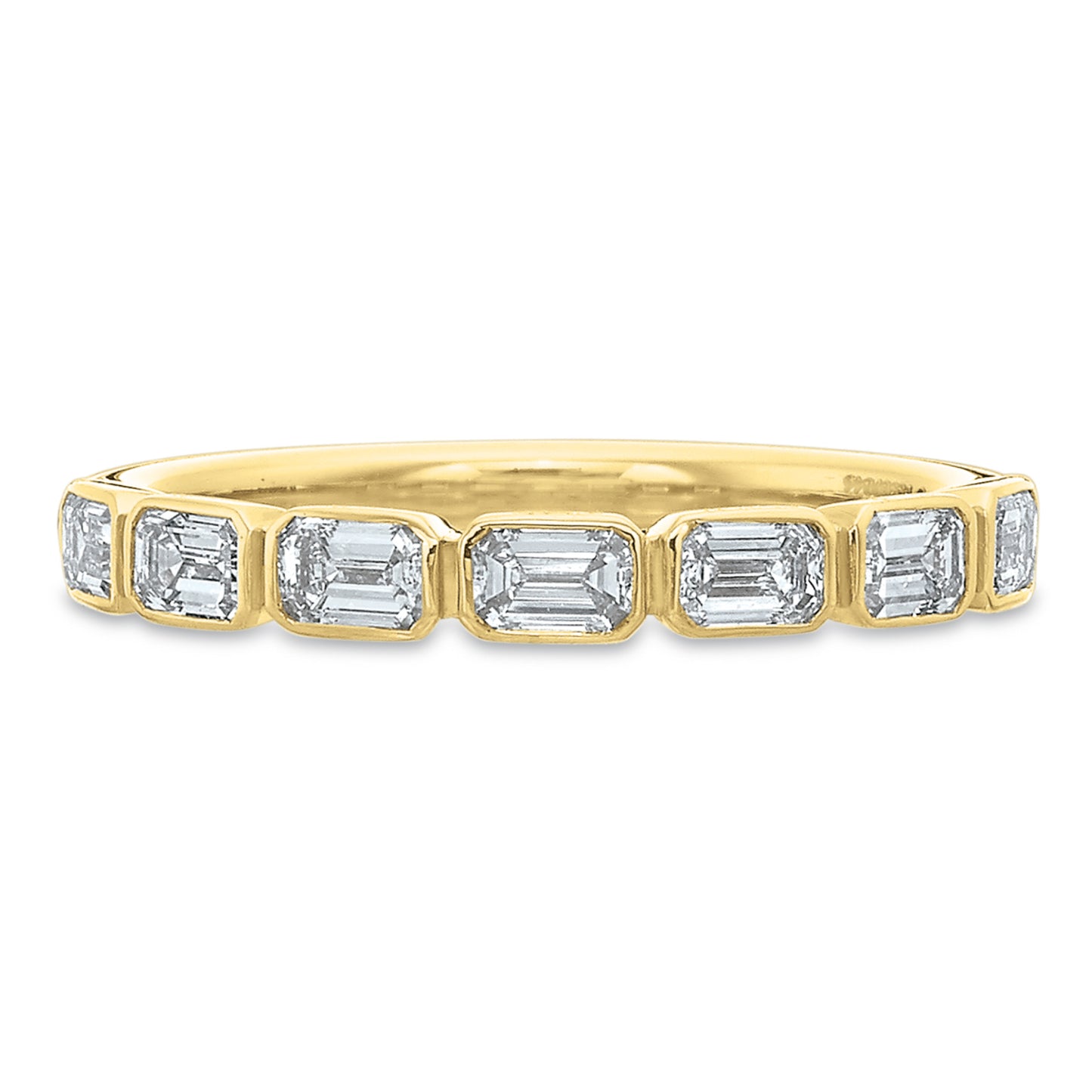 18k Yellow Gold Bezel Set Emerald Cut Wedding Band