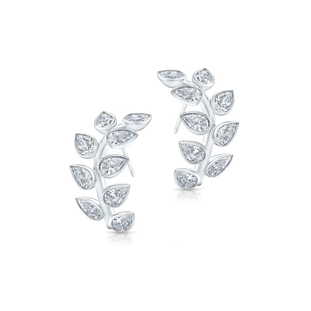 18k White Gold Leaf Earrings