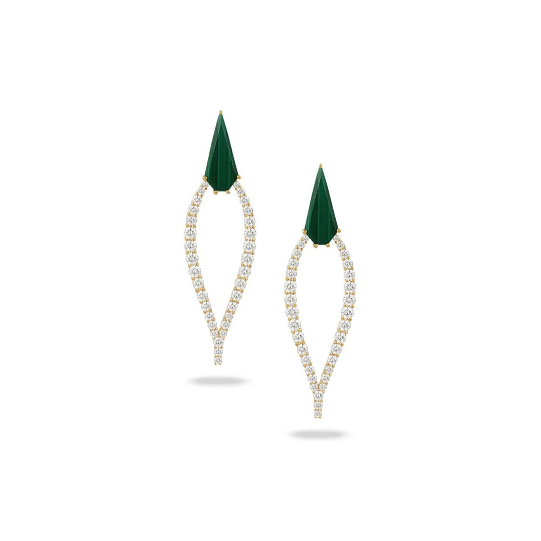 18k Yellow Gold Diamond Earring with Malachite