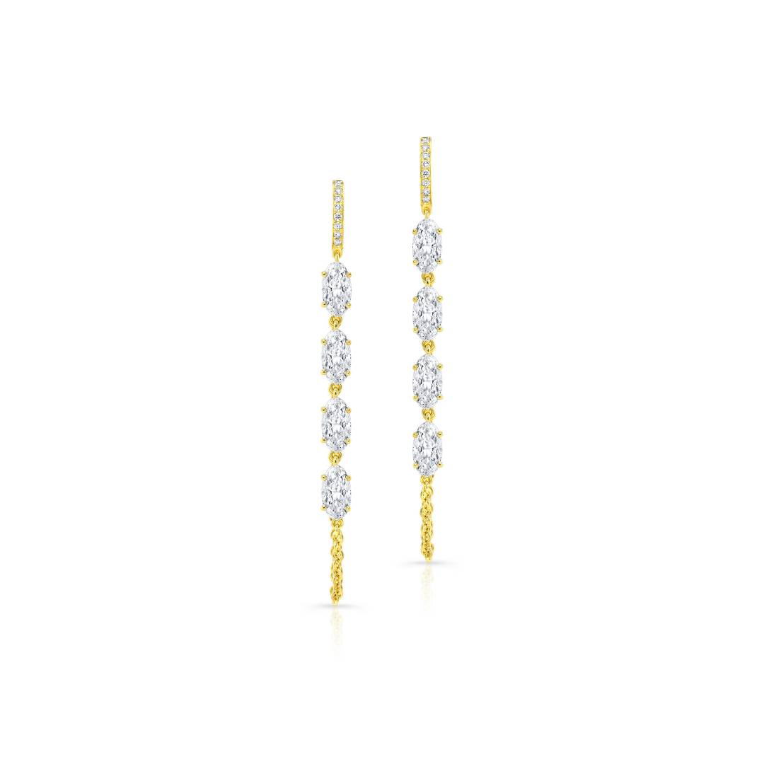 18k Yellow Gold Oval Chain Earrings