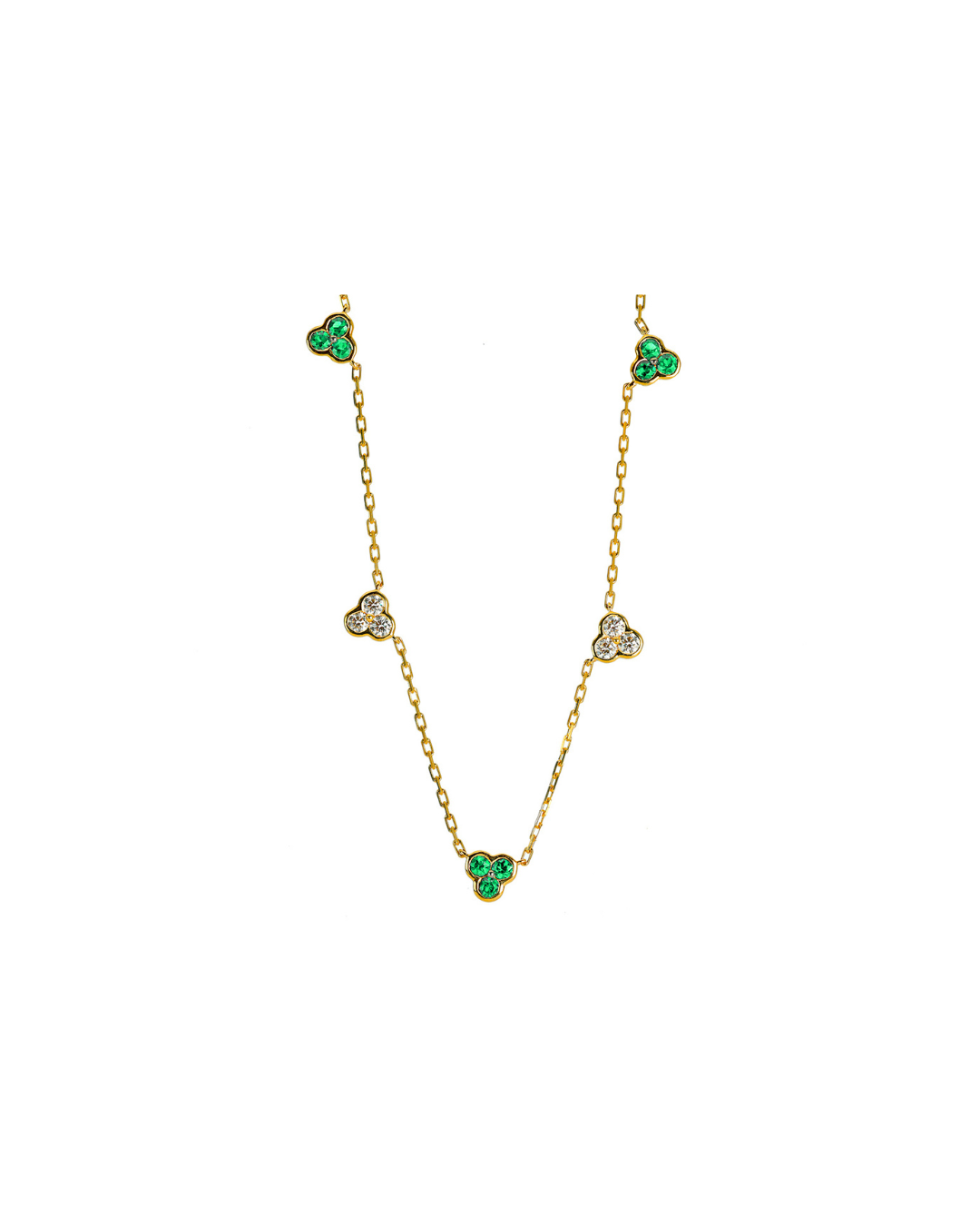Trinity Emerald and Diamond Station Necklace