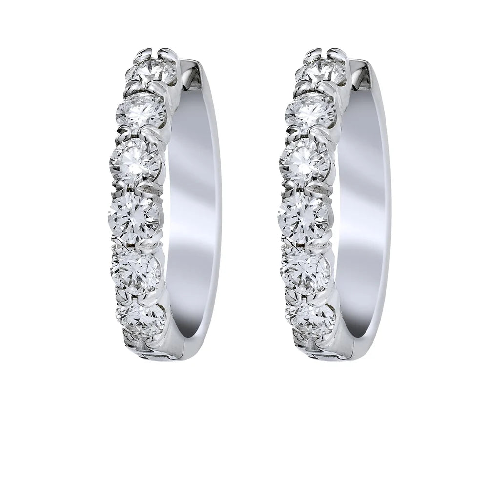 18k White Gold Diamond Hoop Earrings