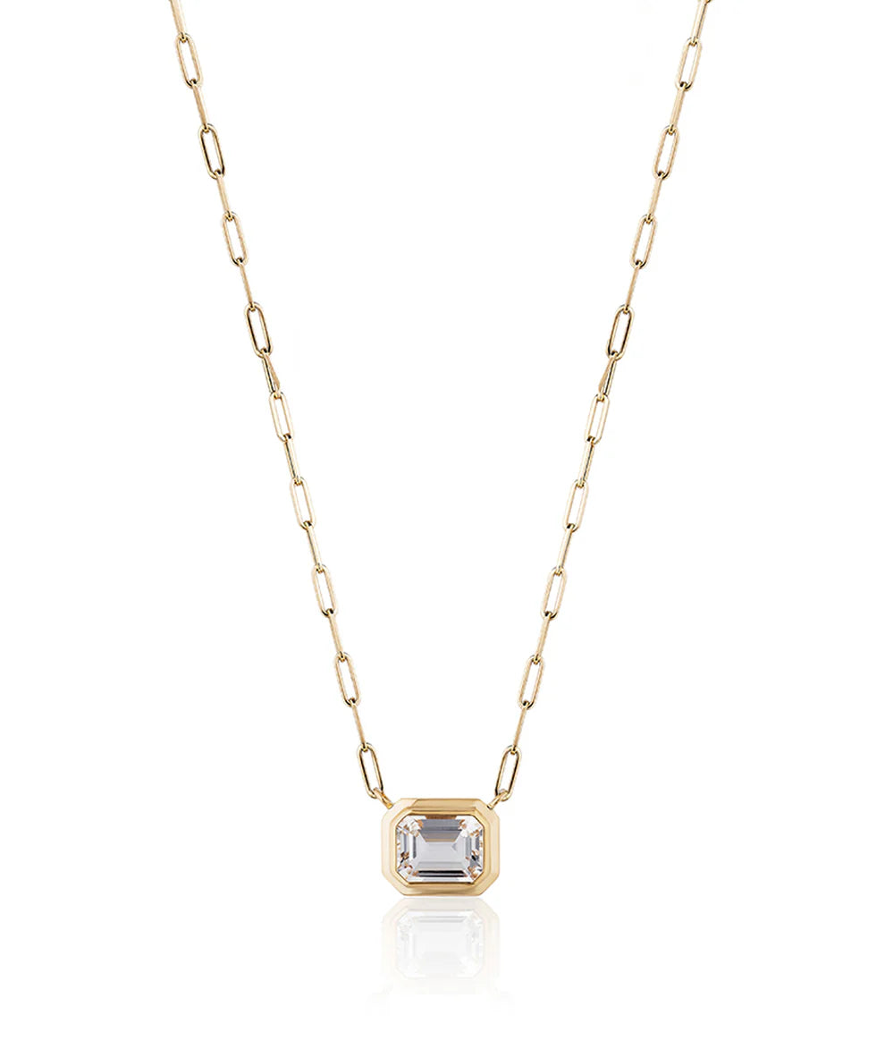 East-West Emerald Cut Bezel Pendant