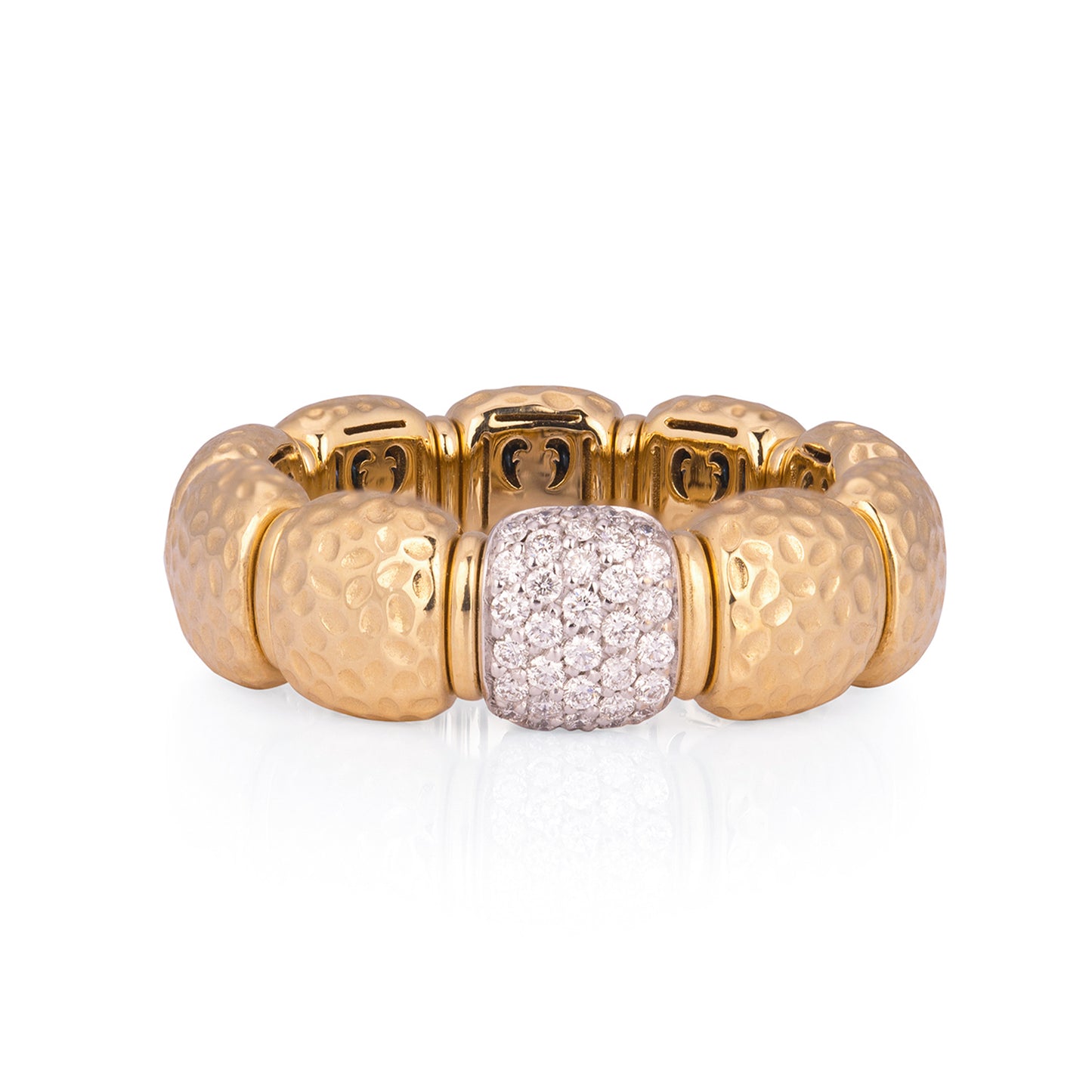 18k Yellow Gold Diamond Hammered Stretch Ring