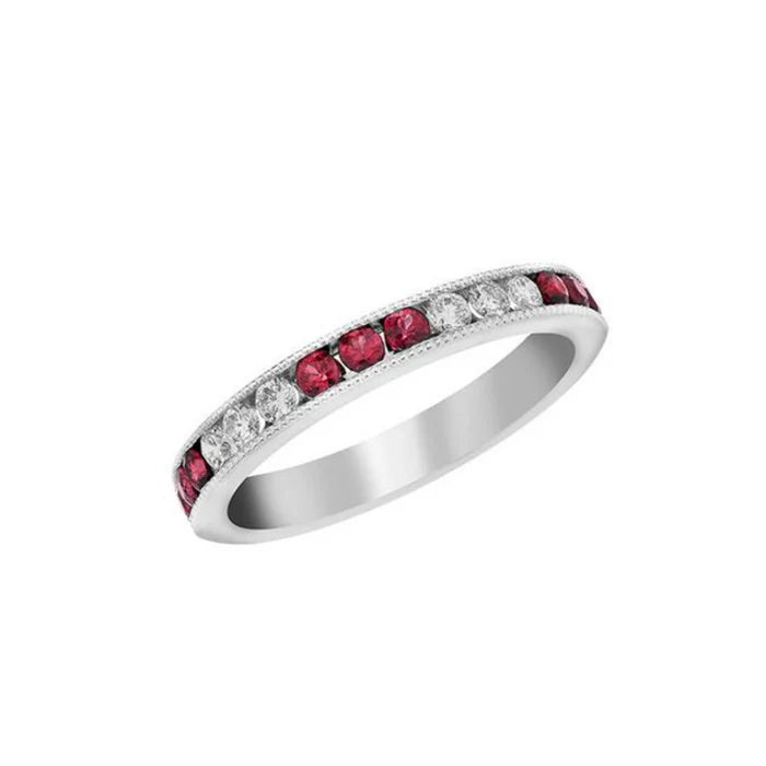 18kt White Gold Diamond and Ruby Wedding Band