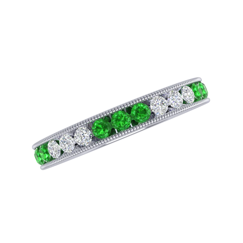 18k White Gold Diamond and Tsavorite Band