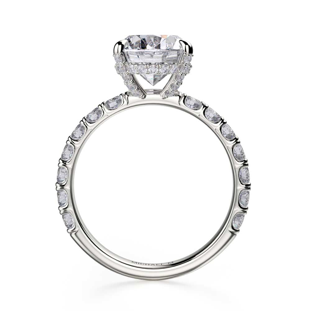 18k White Gold Oval Diamond Engagement Ring with Diamond Hidden Halo and Diamond Prongs