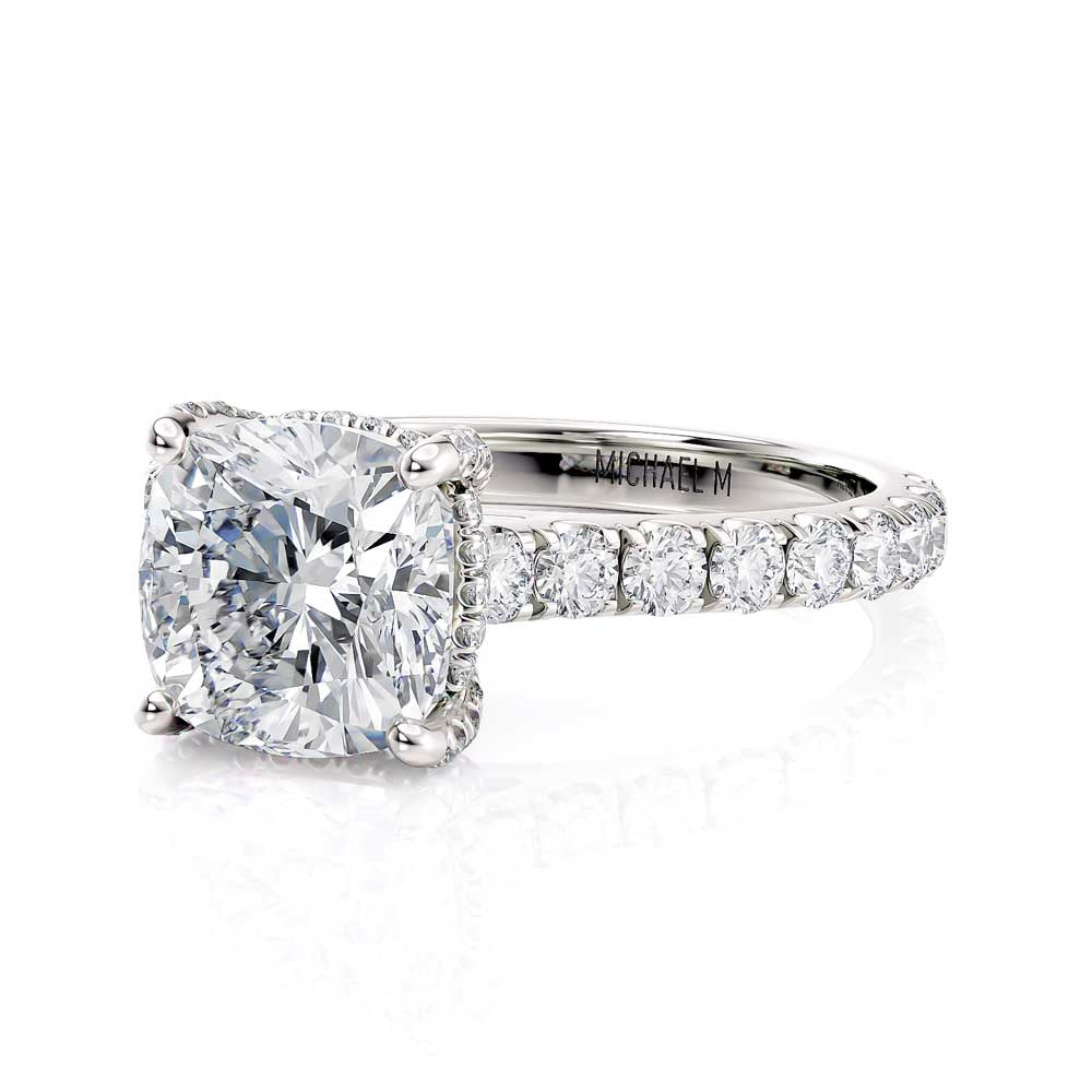 18k White Gold Cathedral Style Diamond Engagement Ring with Diamond Crown