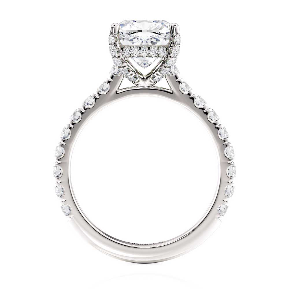 18k White Gold Cathedral Style Diamond Engagement Ring with Diamond Crown