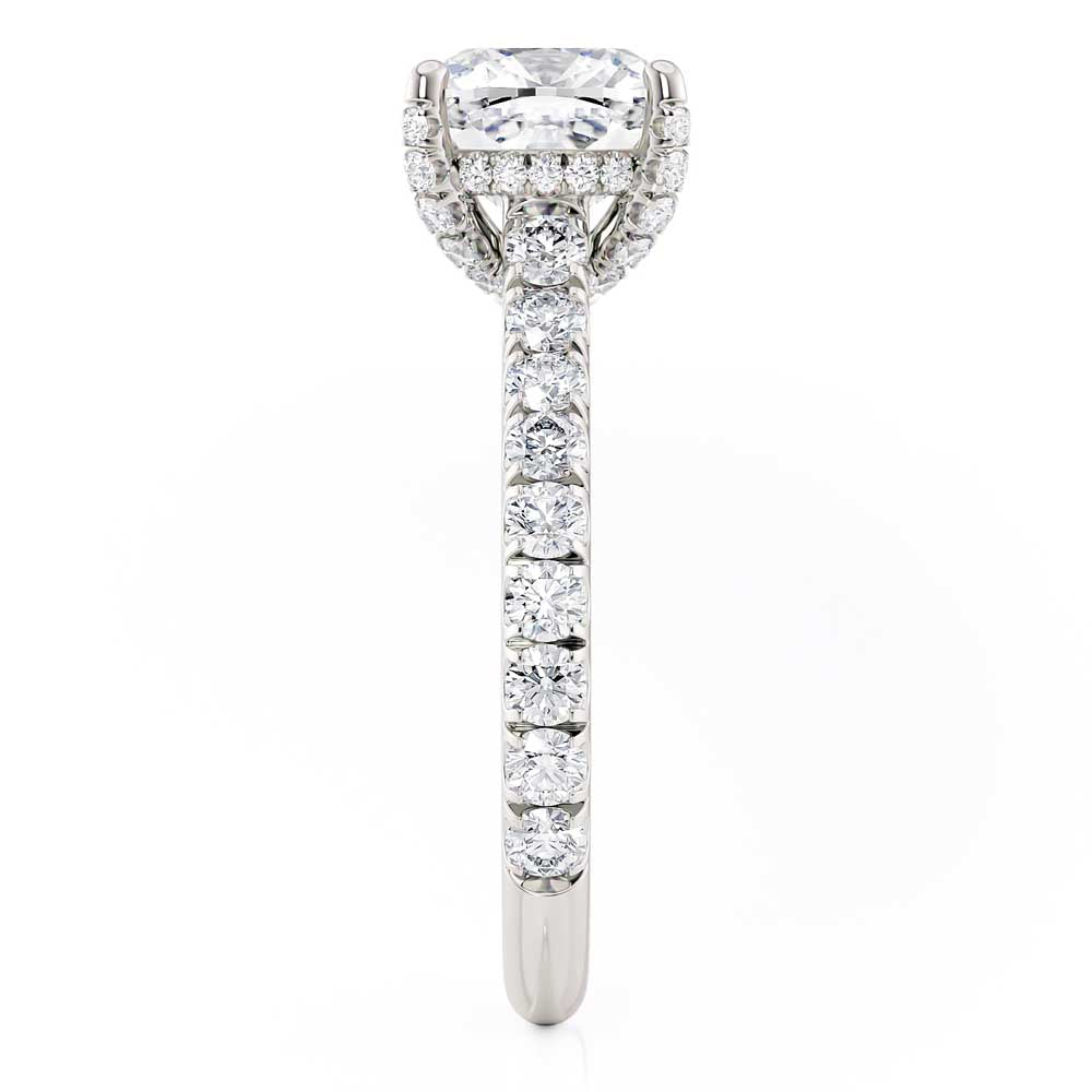 18k White Gold Cathedral Style Diamond Engagement Ring with Diamond Crown