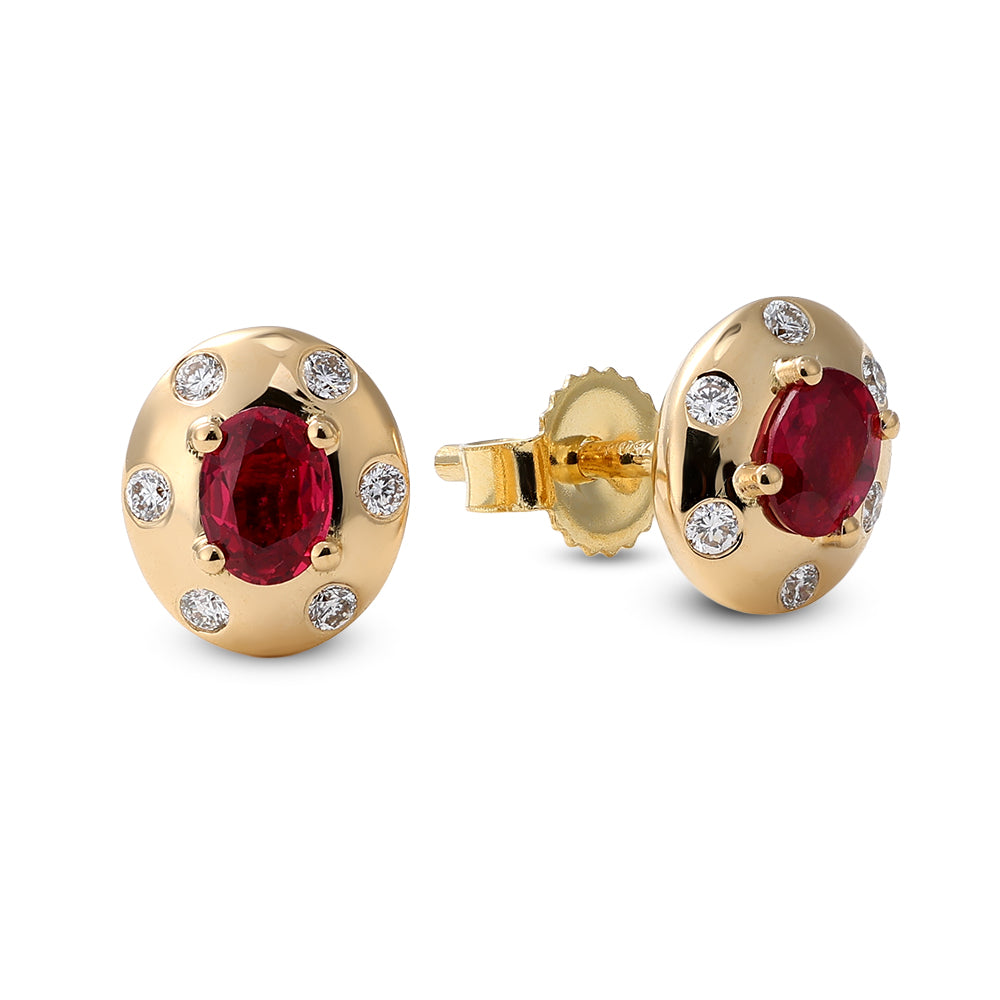 Diamond and Ruby Oval Shape Earrings