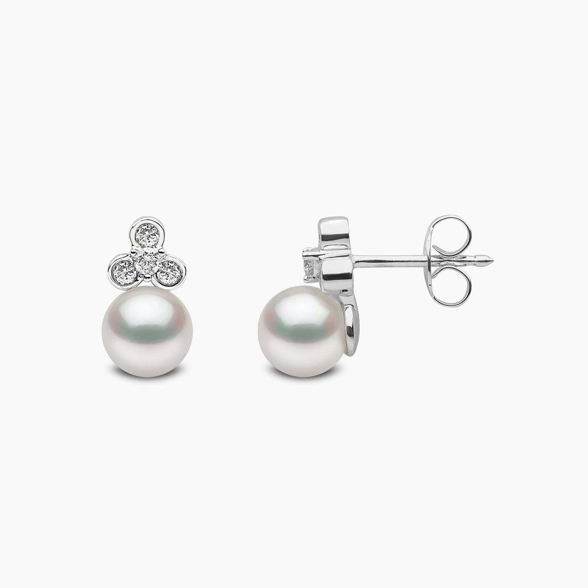 18k White Gold Freshwater Pearl and Diamond Stud Earrings