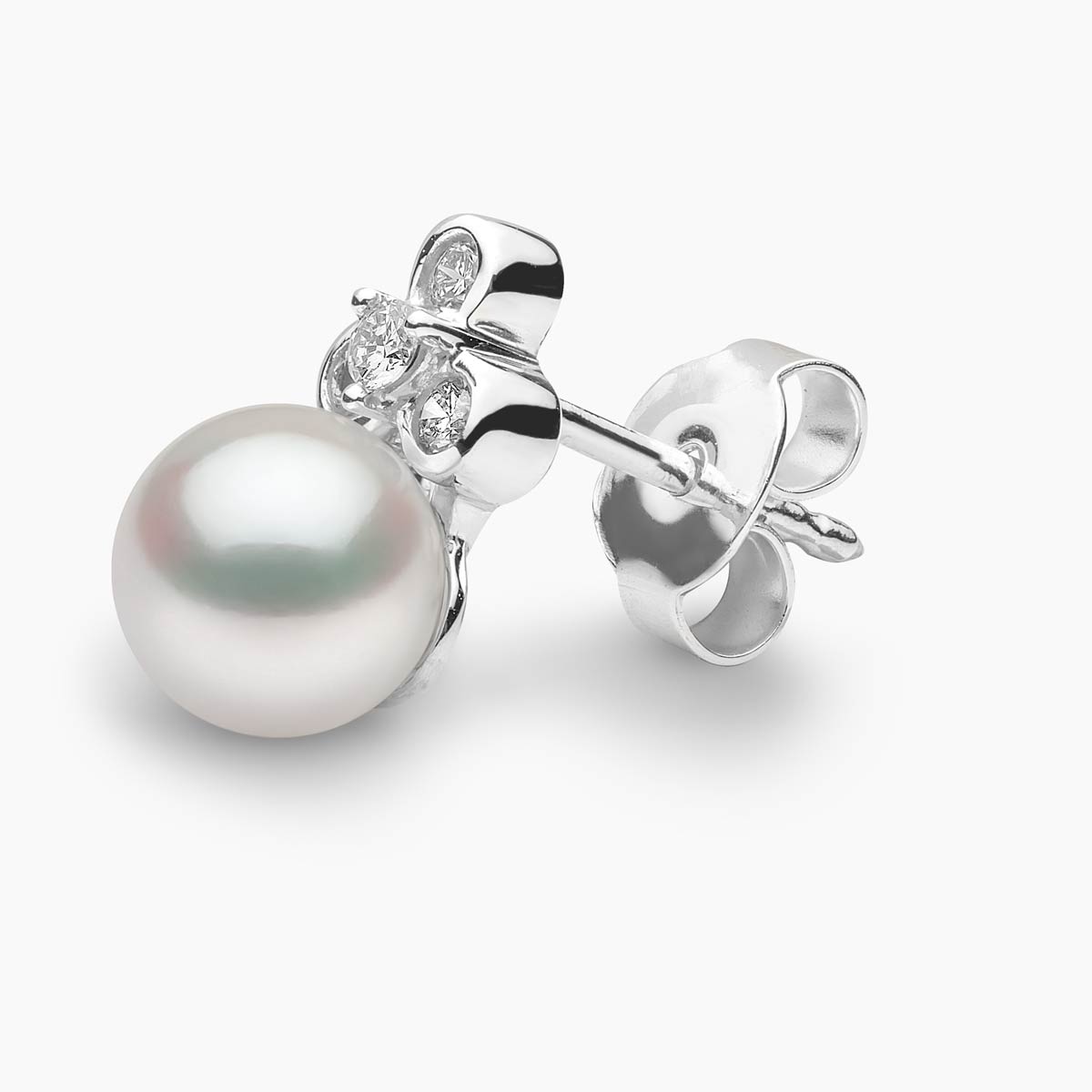 18k White Gold Freshwater Pearl and Diamond Stud Earrings