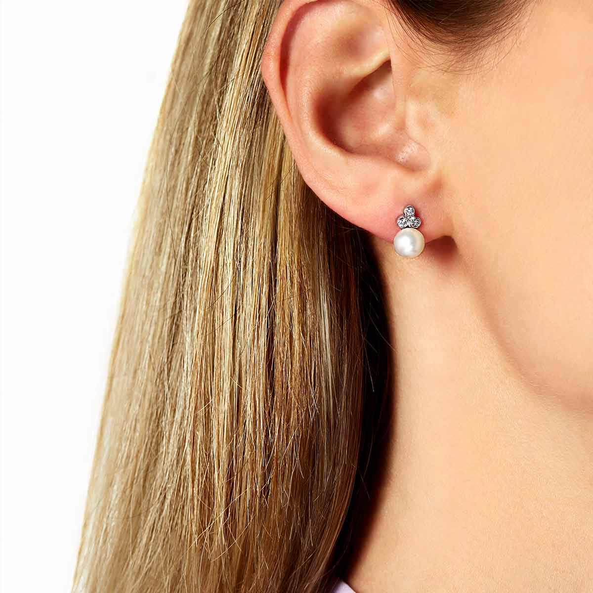 18k White Gold Freshwater Pearl and Diamond Stud Earrings
