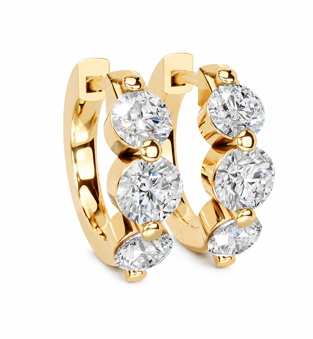 Three Stone Diamond Hoop Earrings