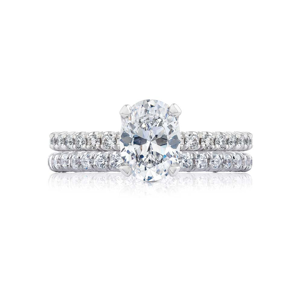 18k White Gold Oval Diamond Petite Crescent Engagement Ring