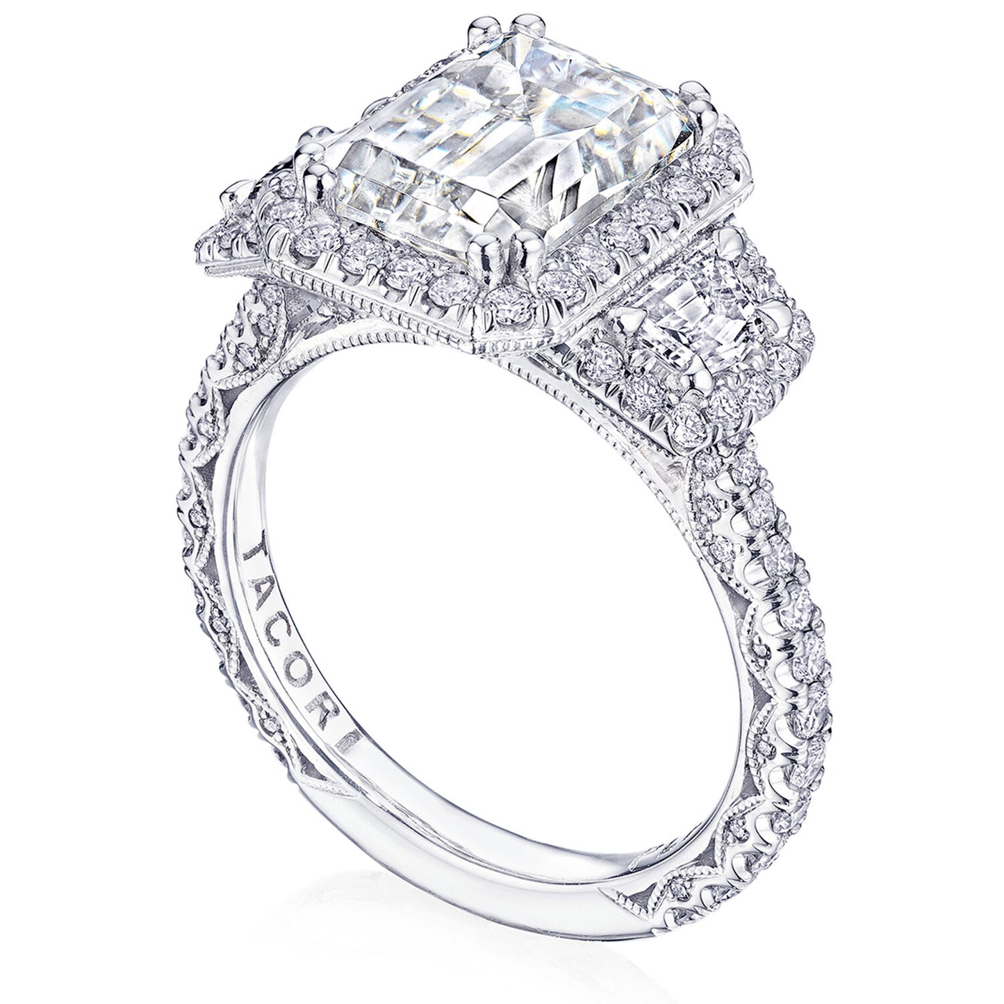 Petite Crescent RoyalT Emerald 3-Stone Engagement Ring