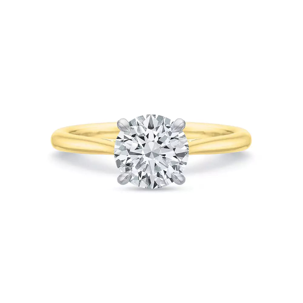 18k Yellow Gold Solitaire Engagement Ring with Diamond Hidden Halo