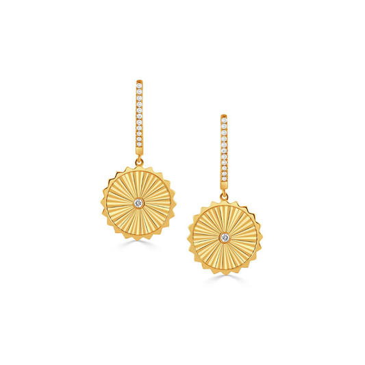 18kt Yellow Gold Diamond Circle U-Top Earrings