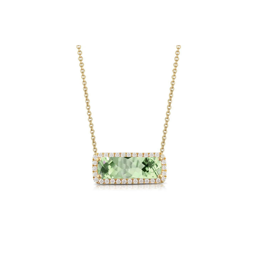 18kt Yellow Gold Diamond Necklace with Green Amethyst Center