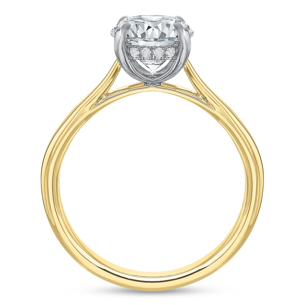 18k Yellow Gold Solitaire Engagement Ring with Diamond Hidden Halo