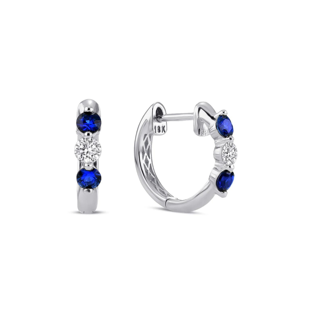 18kt White Gold Mini Sapphire and Diamond Huggie Earrings