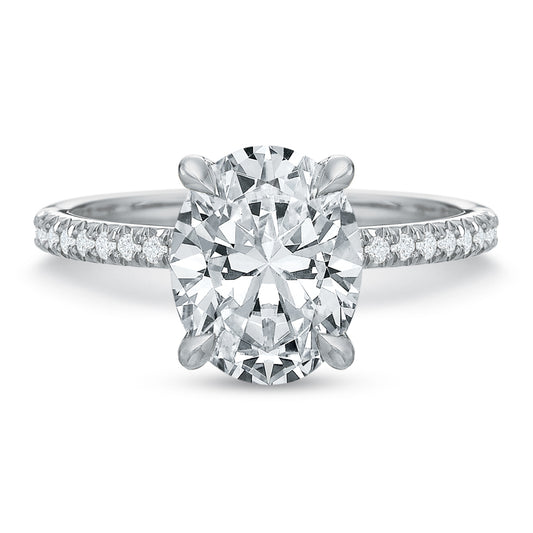 Platinum Oval Diamond Engagement Ring with Diamond Crown