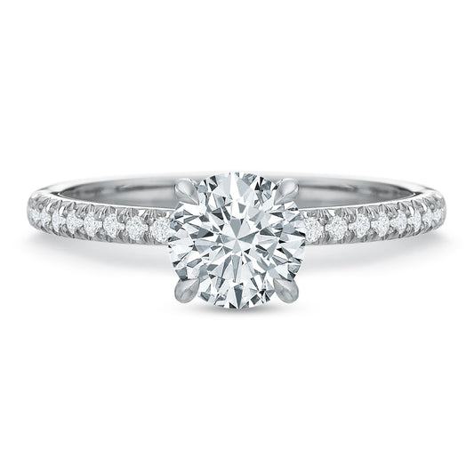 18k White Gold Round Engagement Ring with Diamond Hidden Halo