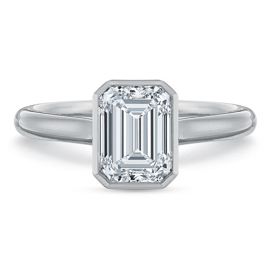 Platinum Emerald Bezel Set Solitaire Engagement Ring