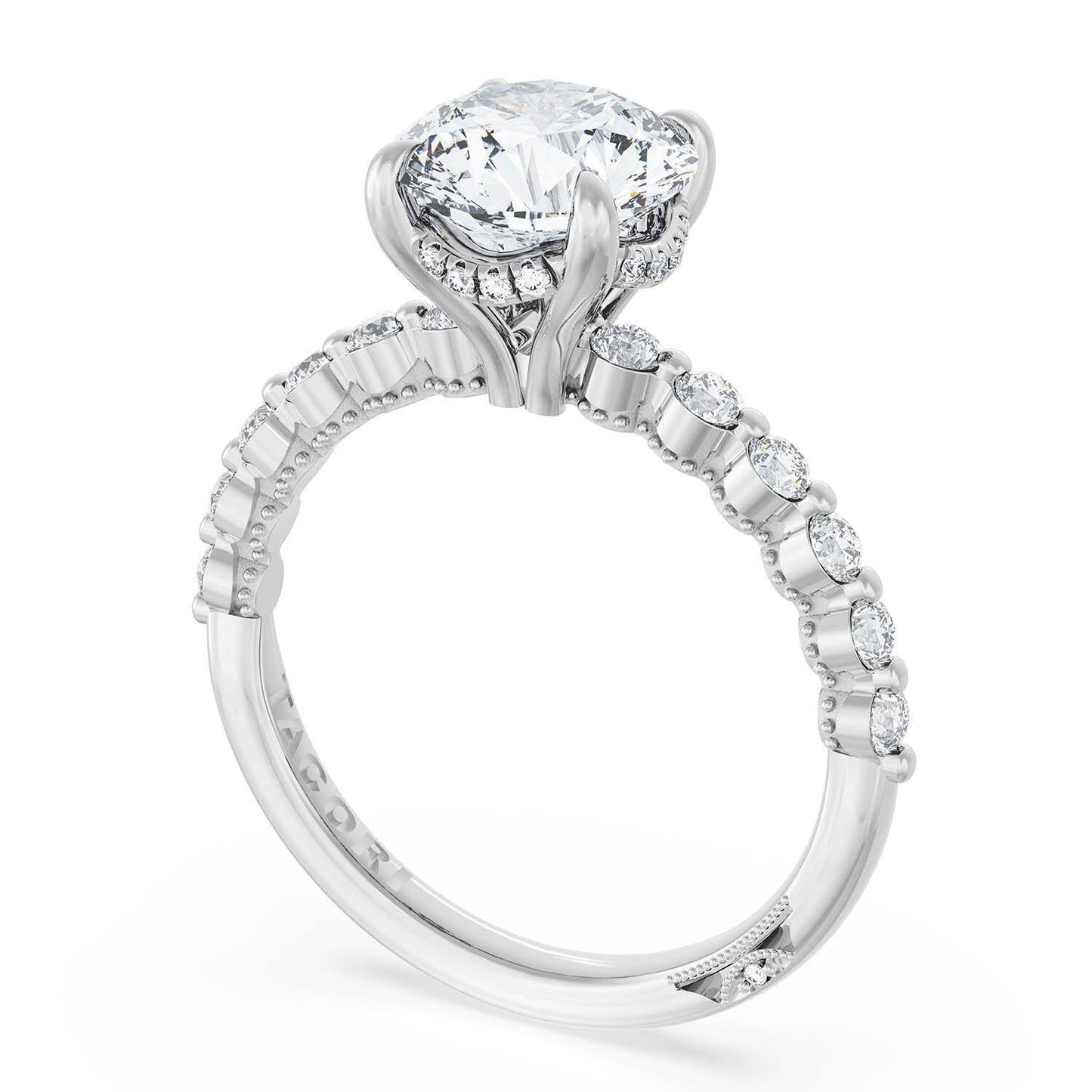 Sculpted Crescent Round Solitaire Engagement Ring