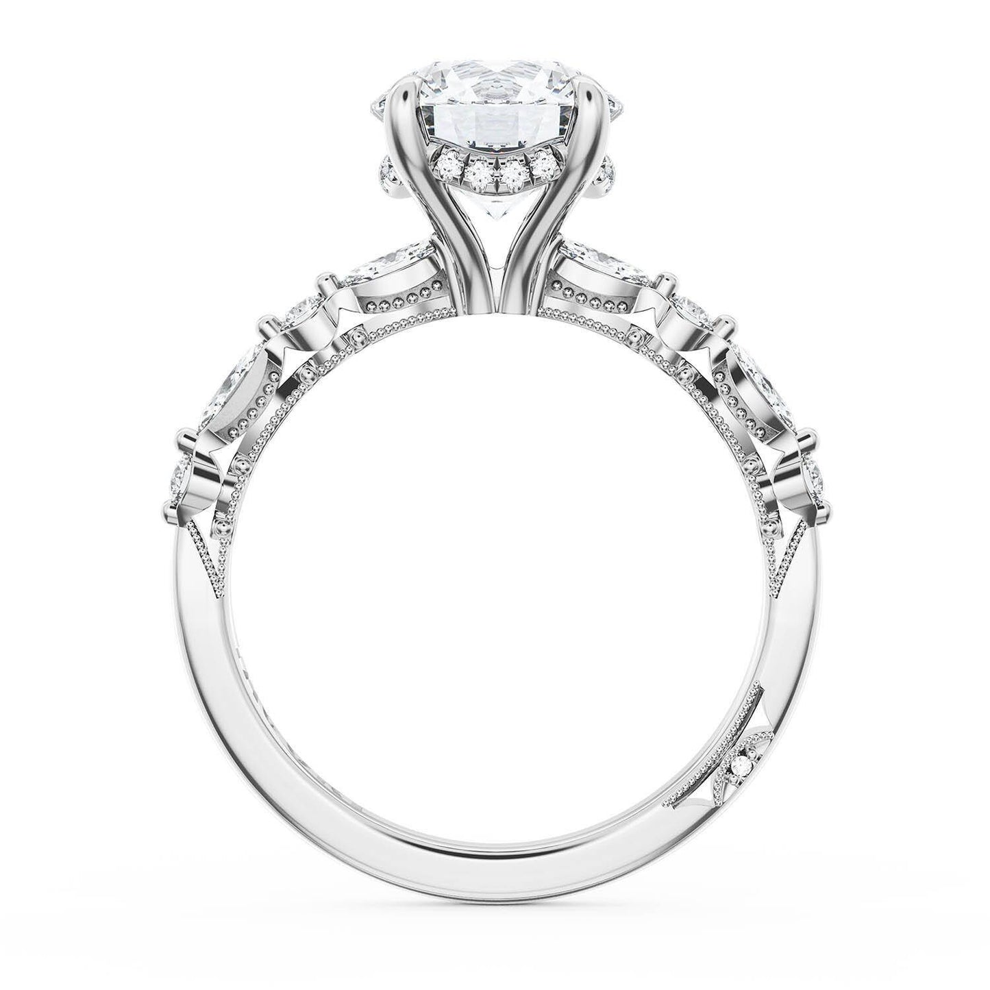 Sculpted Crescent Round Solitaire Engagement Ring