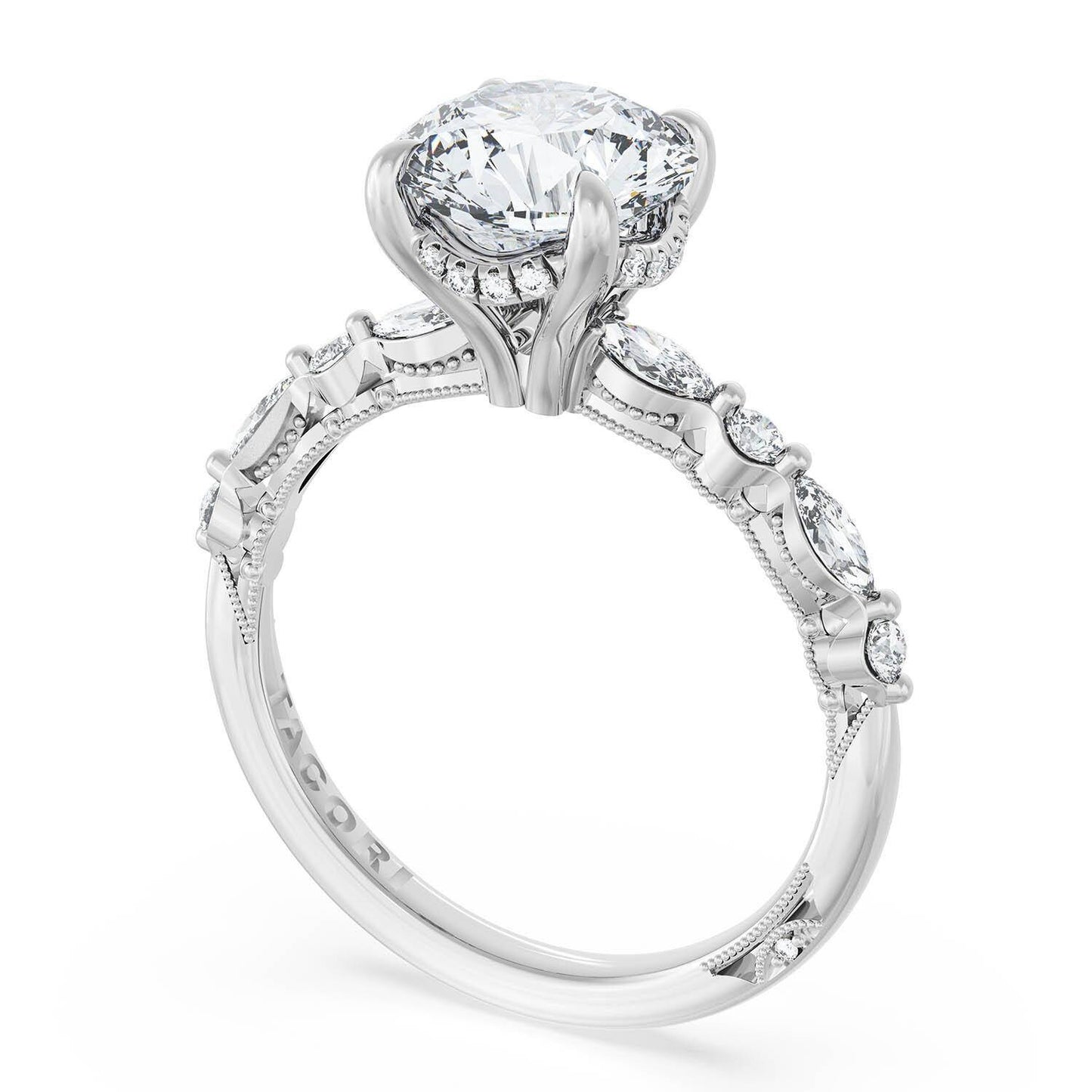 Sculpted Crescent Round Solitaire Engagement Ring