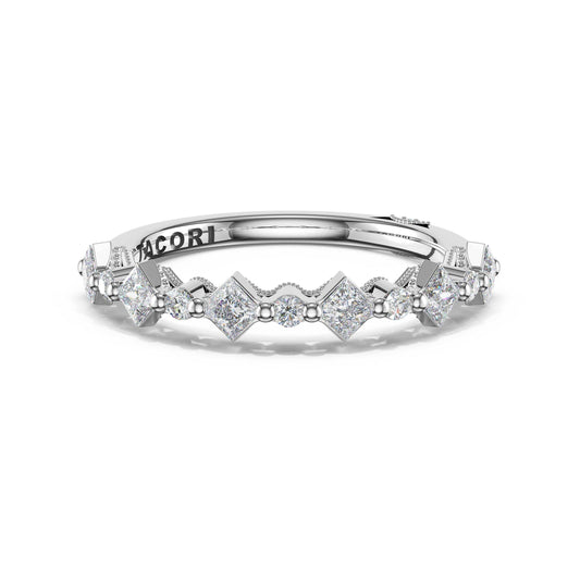 Sculpted Crescent Carré and Round Diamond Wedding Band