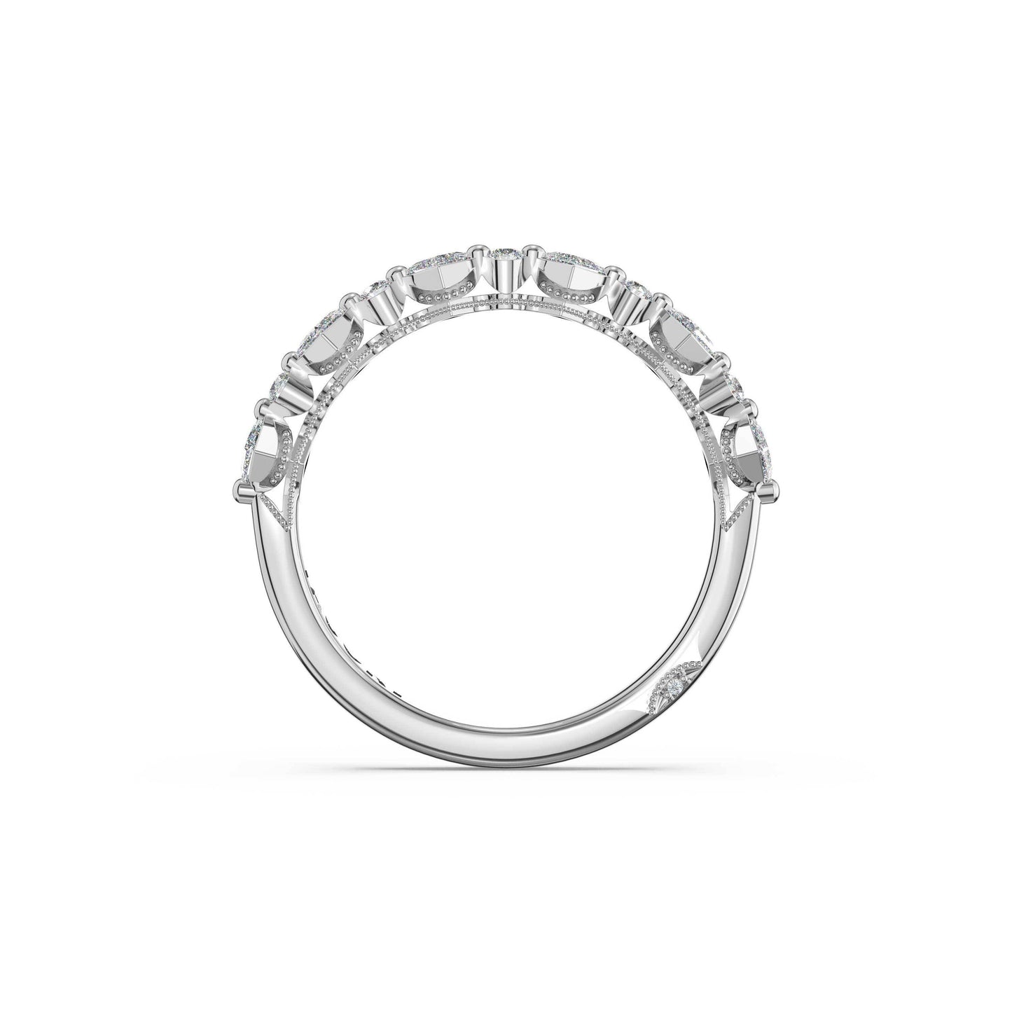 Sculpted Crescent Carré and Round Diamond Wedding Band