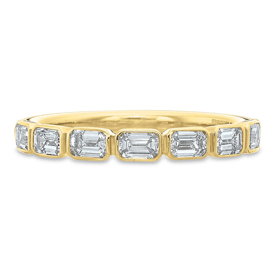 18k Yellow Gold Bezel Set Emerald Cut Wedding Band