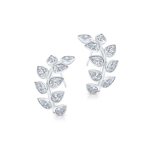 18k White Gold Leaf Earrings