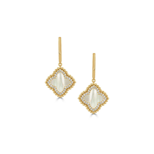 18kt Yellow Gold Mother of Pearl and Diamond Clover Earrings