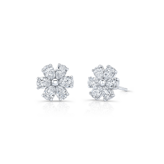 18k White Gold Floral Stud Earrings