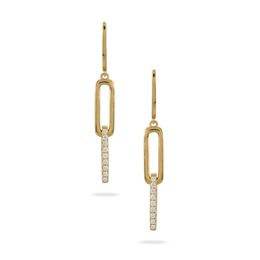 18k Yellow Gold Diamond Paperclip Earrings