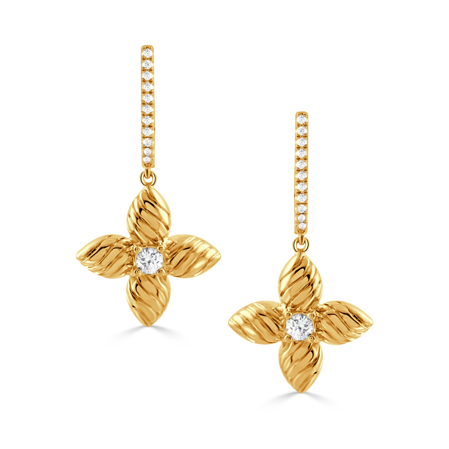 18k Yellow Gold Diamond Clover Earrings