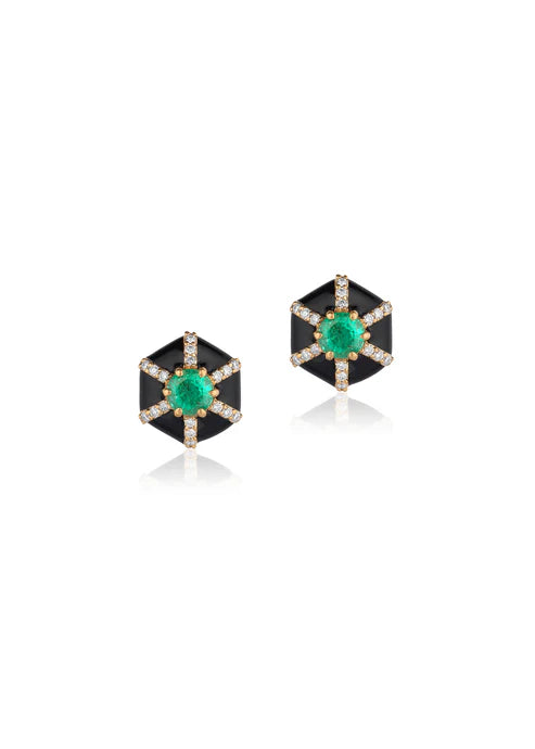 Hexagon Emerald Stud Earrings